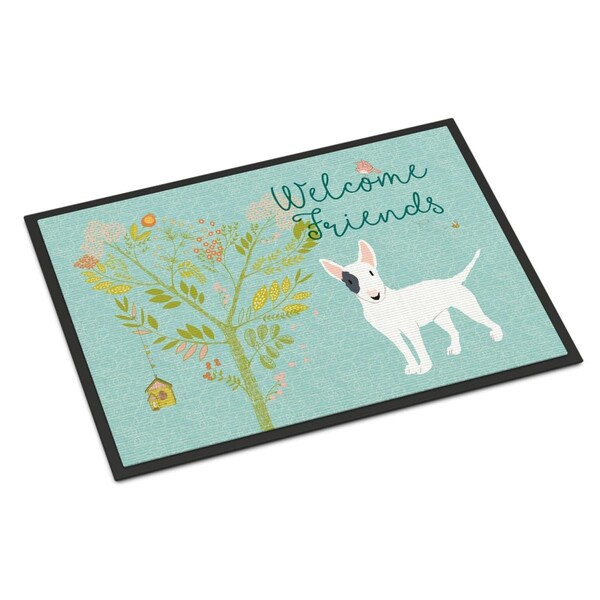 Carolines Treasures Welcome Friends White Patched Bull Terrier Indoor or Outdoor Mat, 24 x 36 in. BB7607JMAT - main